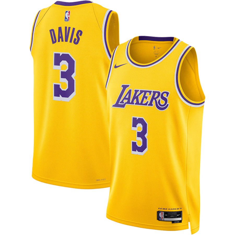 Men Los Angeles Lakers #3 Anthony Davis Nike Gold Icon Edition 2022-23 Swingman NBA Jersey->los angeles lakers->NBA Jersey